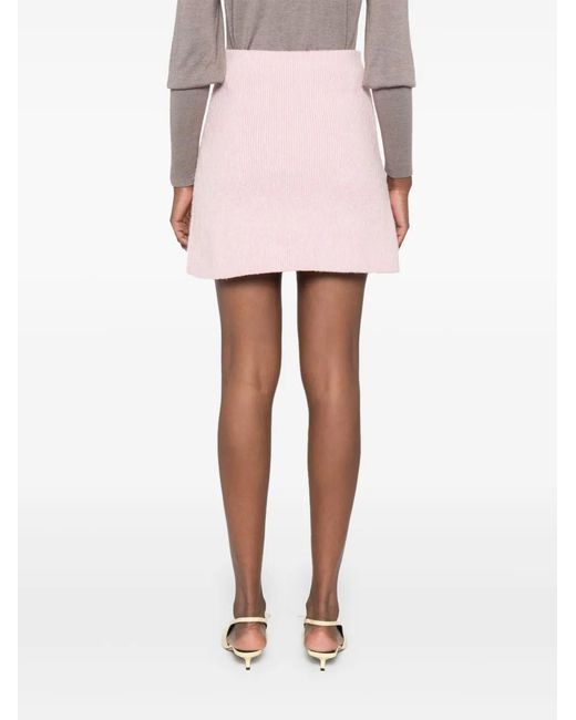 Self-Portrait Pink Mélange-Effect Cotton-Blend Mini Skirt
