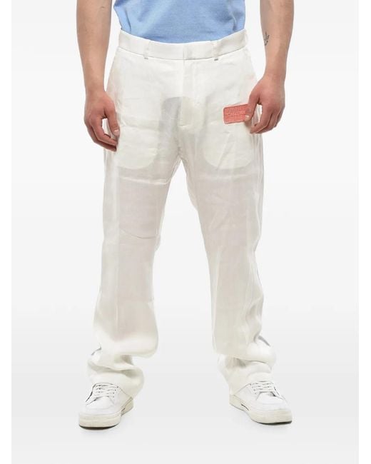 Off-White c/o Virgil Abloh White Logo-Patch Linen-Blend Trousers for men