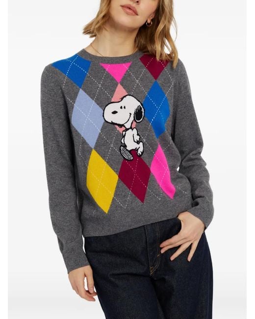 Chinti & Parker Blue Snoopy Argyle-Pattern Sweater