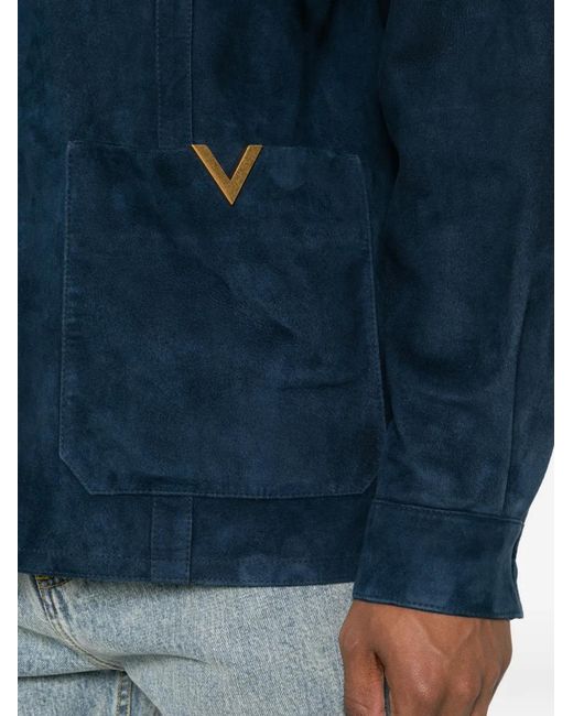 Valentino Garavani Blue Vlogo Suede Jacket for men