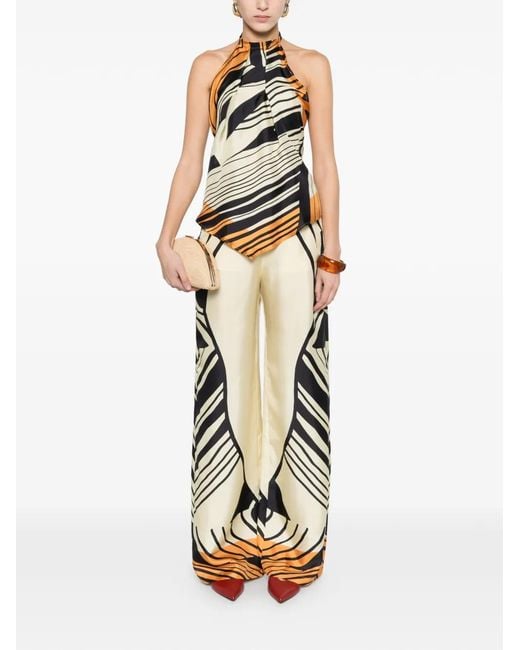 Raquel Diniz Natural Graphic-Print Palazzo Trousers