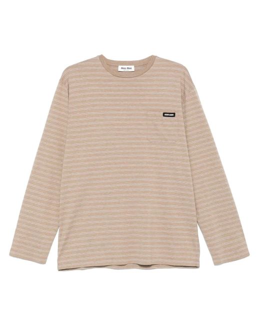 Miu Miu Natural Striped Cotton Jersey Top