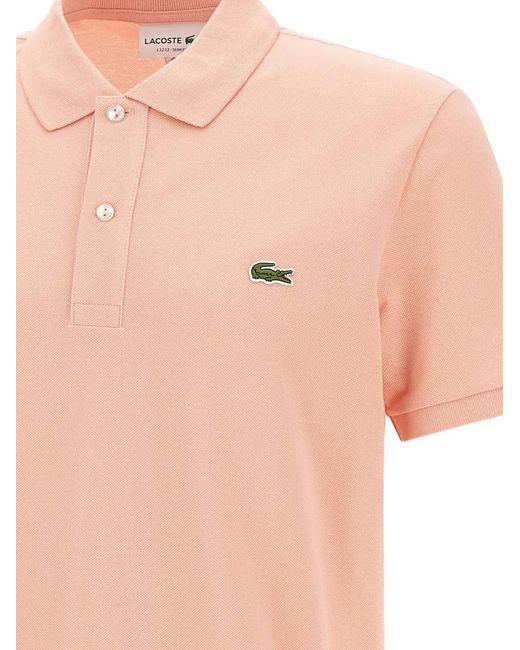 Lacoste Pink Ribbed Logo Patch Polo Shirt for men