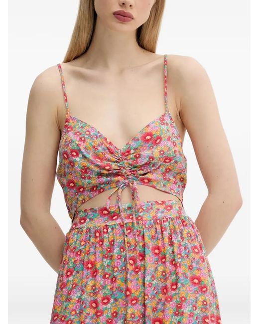 Rip Curl Pink Las Dalias Floral-Print Tiered Maxi Dress