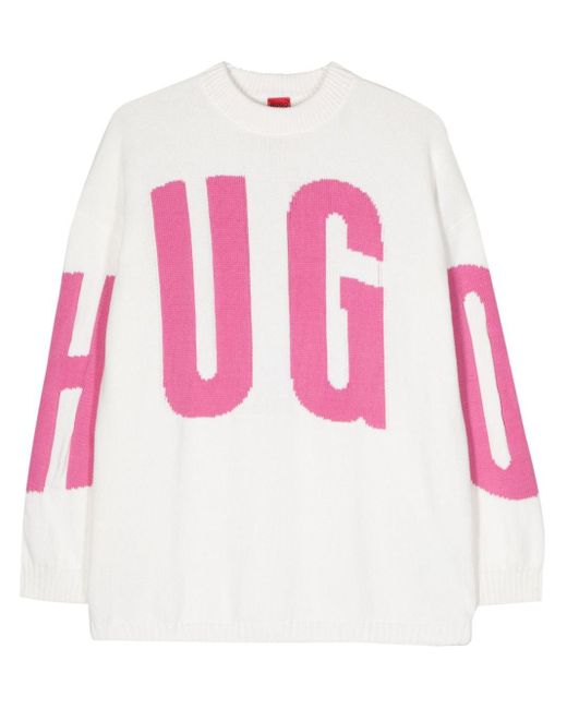 HUGO Pink Gestrickter Sbraid Intarsien-Pullover
