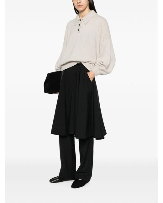 Lisa Yang White Etta Button-Placket Sweater