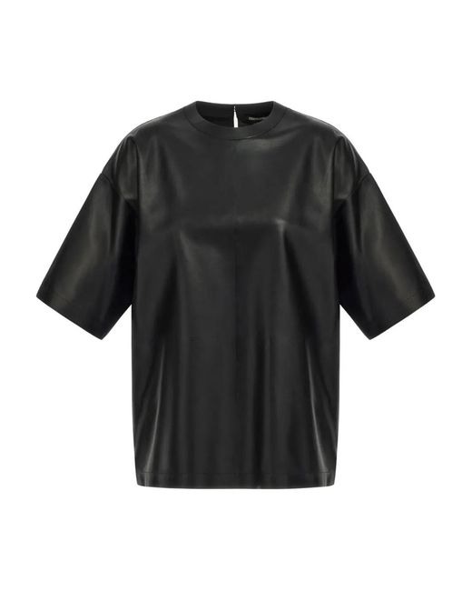 Roberto Cavalli Black Short-Sleeve Leather T-Shirt