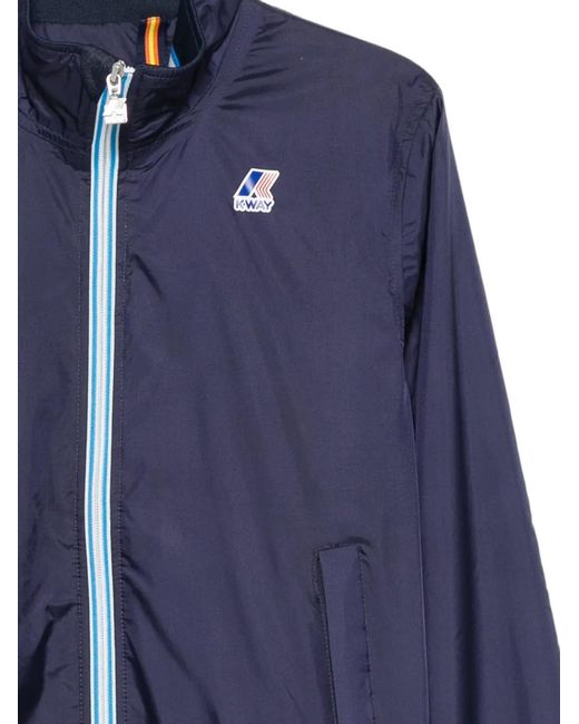 K-Way Blue Logo-Patch Striped-Trim Jacket for men