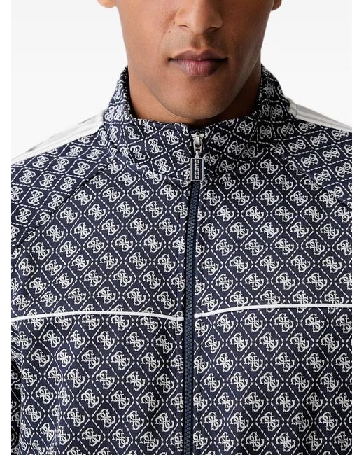 Guess Blue Logo-Monogram Zip-Up Jacket for men