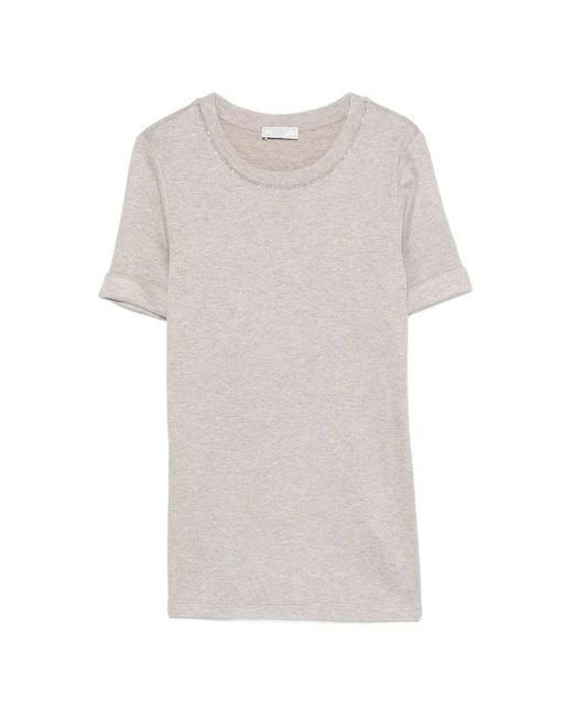 Peserico White Embellished-Neck T-Shirt