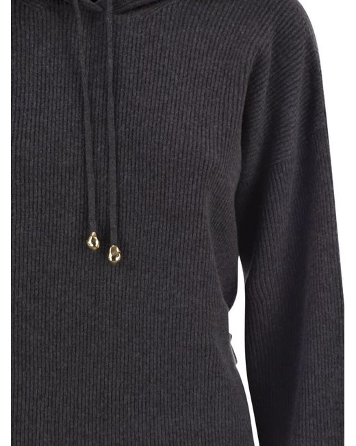 Fabiana Filippi Black Ribbed Hooded Sweater