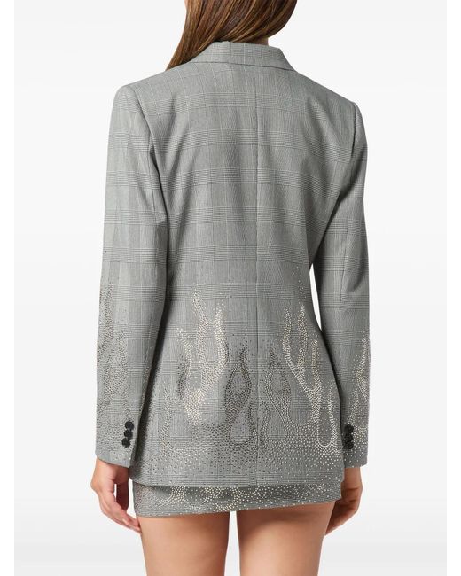 Philipp Plein Gray Checkered Fit Blazer Flame