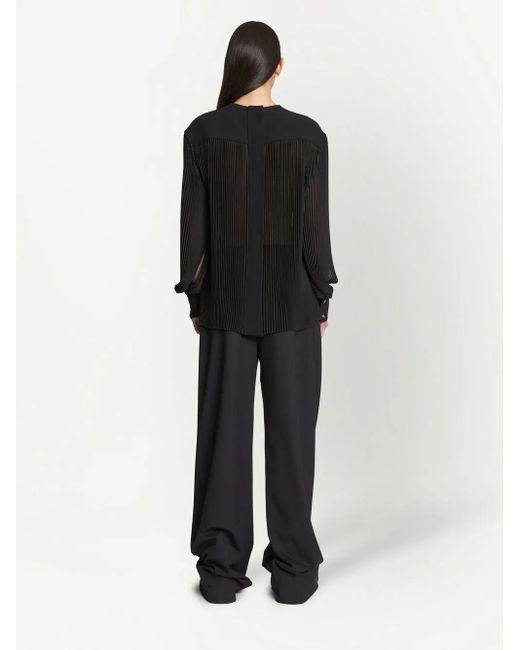 Proenza Schouler Black Pleated Long-Sleeved Blouse