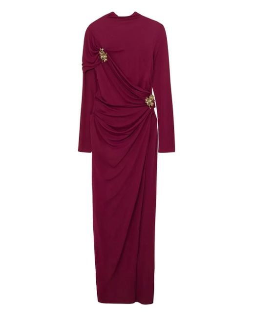Jonathan Simkhai Red Izadora Draped Jewel-Embellished Dress