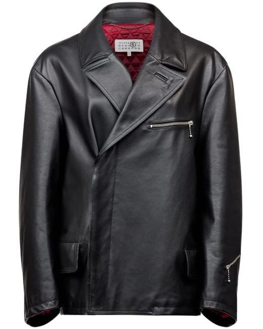 MM6 by Maison Margiela Black Zip-Detailing Leather Jacket