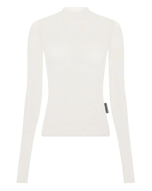 MARINE SERRE White Recycled Mesh Flock Ss Highneck Top