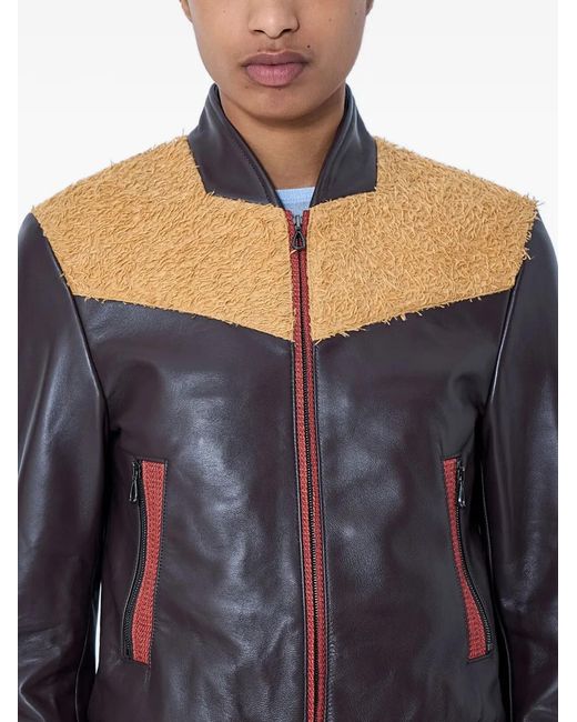 Kiko Kostadinov Blue Zip-Up Leather Jacket