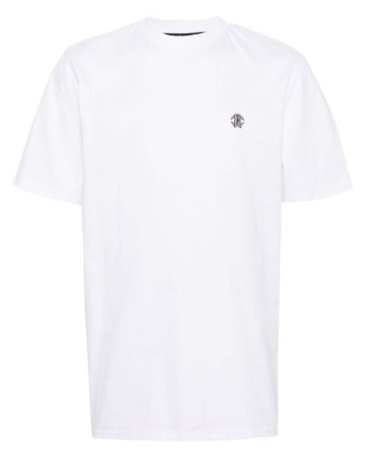 Roberto Cavalli White Monogram-embroidered Cotton T-shirt for men