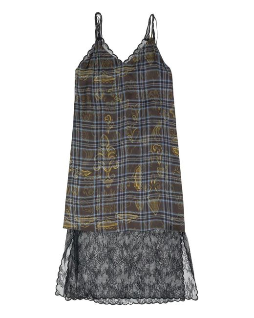 Bimba Y Lola Gray Plaid Lace Midi Dress