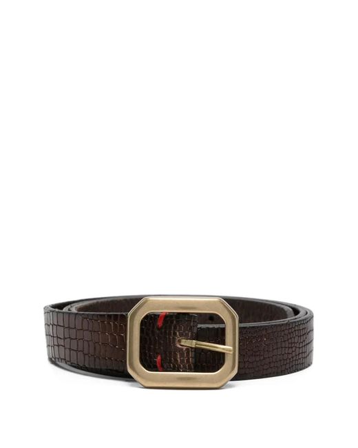 Eleventy White Crocodile-Embossed Rectangular-Buckle Belt for men