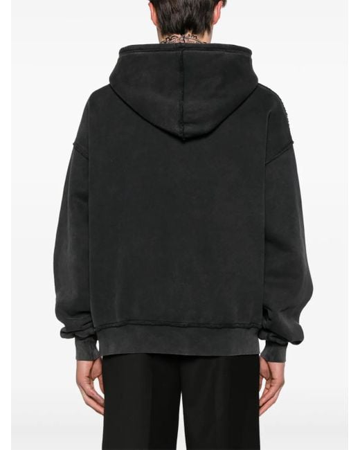 M I S B H V Black Logo-Print Cotton Hoodie for men