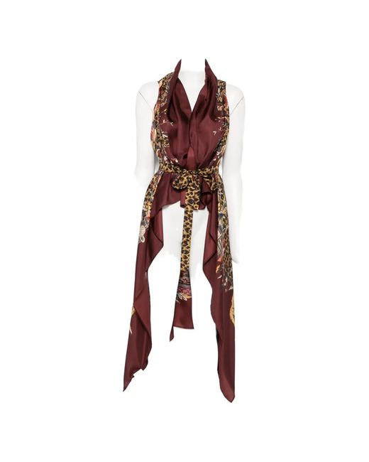 Etro Red Leopard-Print Asymmetric Gilet