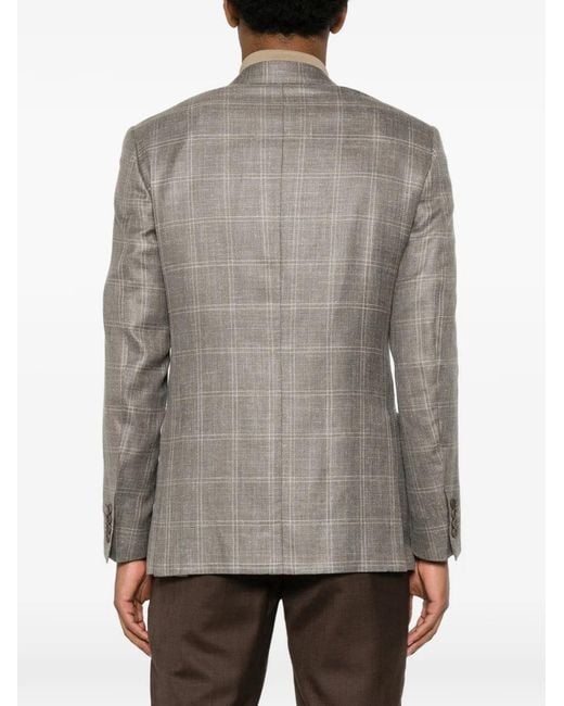 Canali Brown Check-Pattern Single-Breasted Blazer for men
