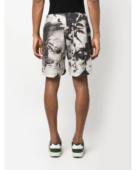 MSGM Gray Sports Shorts In Graphic Print for men