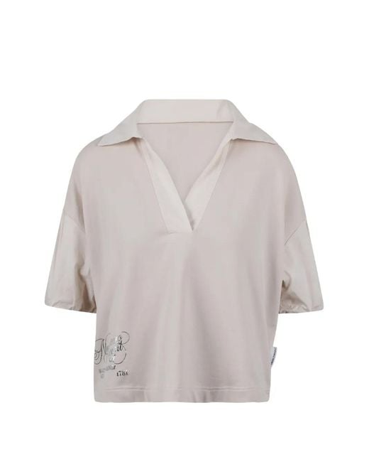 NOUMENO CONCEPT Gray Puff-Sleeve V-Neck T-Shirt