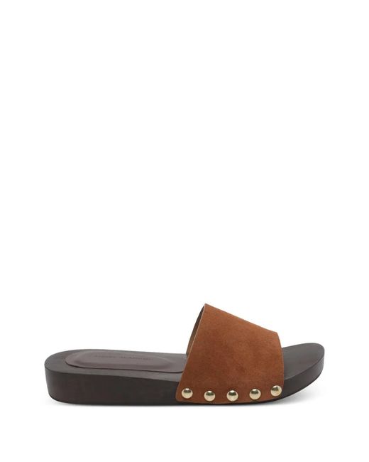 Angel Alarcon Brown Round Toe Studded Suede Sandals