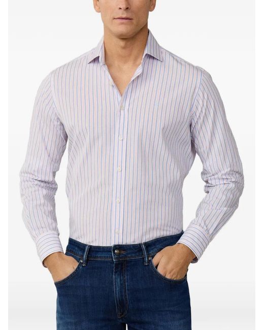 Hackett Gray Regimental-Stripe Long-Sleeve Shirt for men