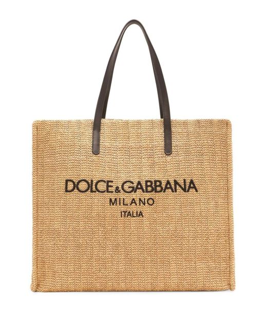 Dolce & Gabbana Natural Logo-embroidered Raffia Shopper Bag for men