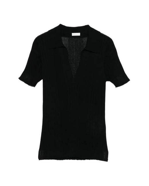 Roberto Collina Black Collared Ribbed Top