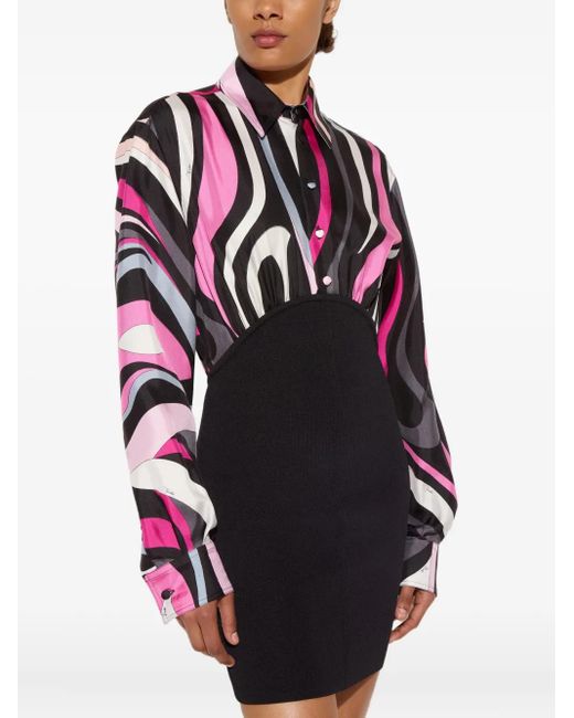 Emilio Pucci Black Marmo-Print Shirt Mini Dress