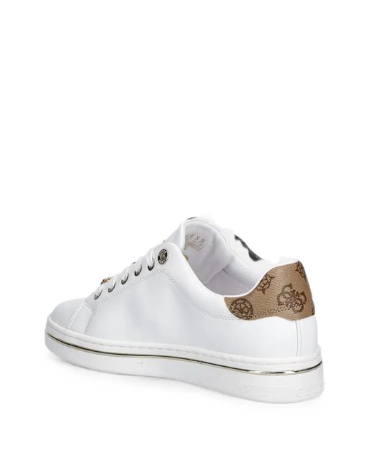 Guess White Logo-Plaque Lace-Up Sneakers