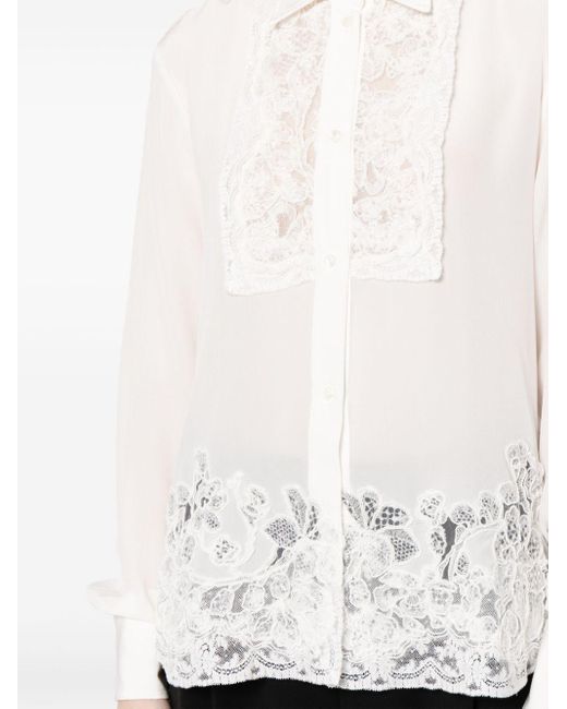 Ermanno Scervino White Lace-appliqué Silk Shirt