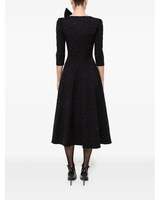 Nissa Black Rhinestone-Embellished Brocade Midi Dress