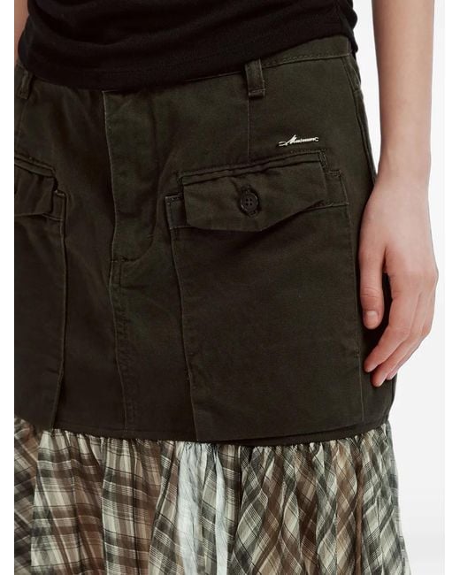 Musium Div. Green Check-Pattern Ruffled Midi Skirt