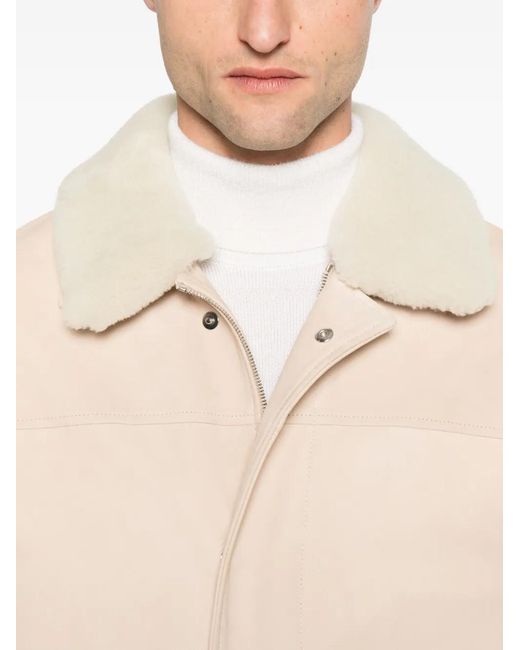 Eleventy Natural Leather Shearling-Collar Parka for men