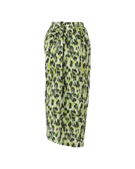 Christian Wijnants Green Tie-Waist Printed Midi Skirt