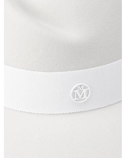 Maison Michel White Virginie Ribbon-Detailed Fedora Hat