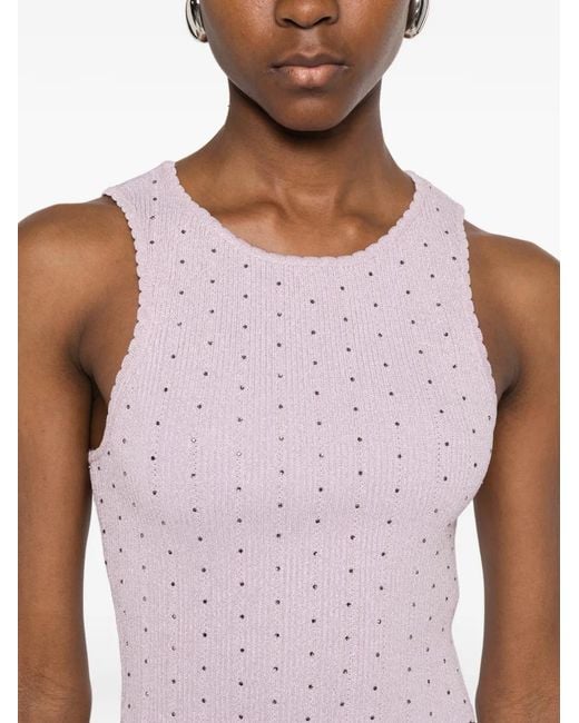 Sandro Pink Rhinestone-Embellished Knit Crop Top