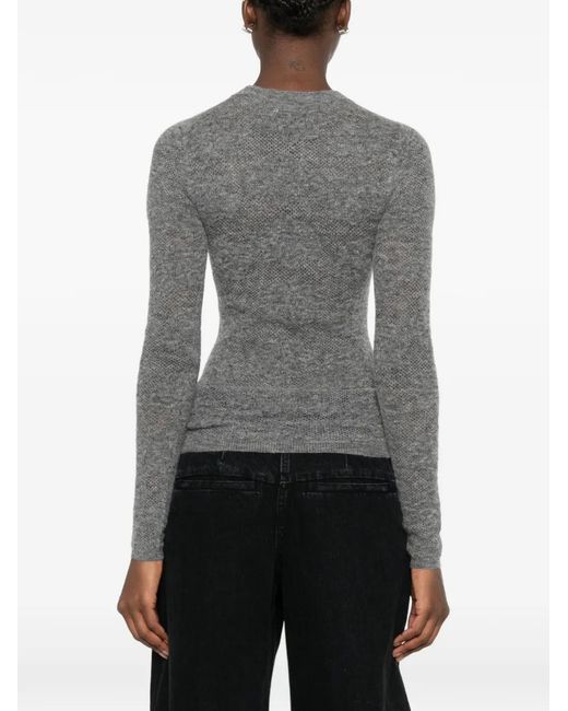 Brunello Cucinelli Gray Open-Knit Long-Sleeve Sweater