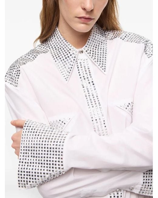 Pinko White Poplin Shirt With Strass Embellishments