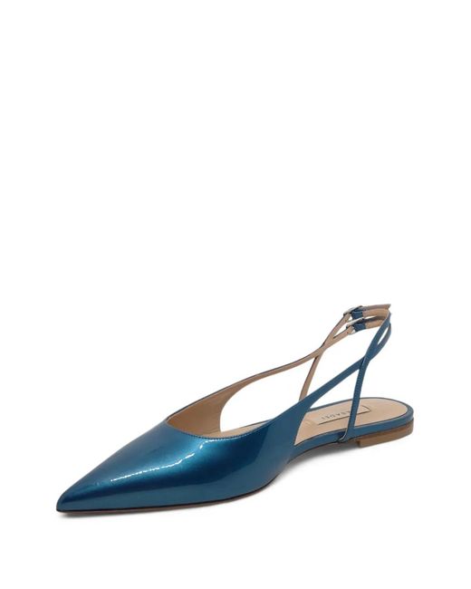 Casadei Blue Pointed-Toe Slingback Ballet Flats