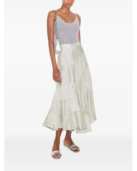 Gonna Asimmetrica A Righe di Tory Burch in White