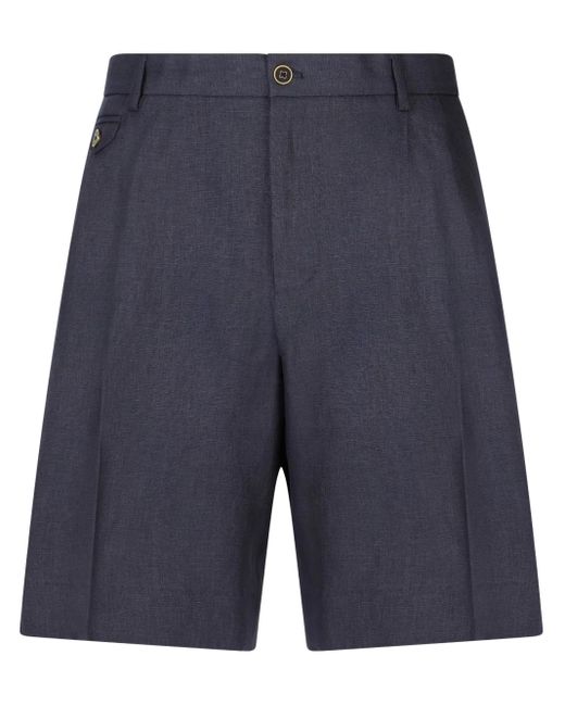 Dolce & Gabbana Blue Above-Knee Linen Tailored Shorts for men
