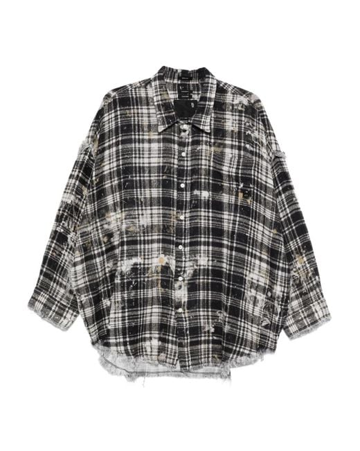 R13 Gray Frayed Plaid Shirt for men