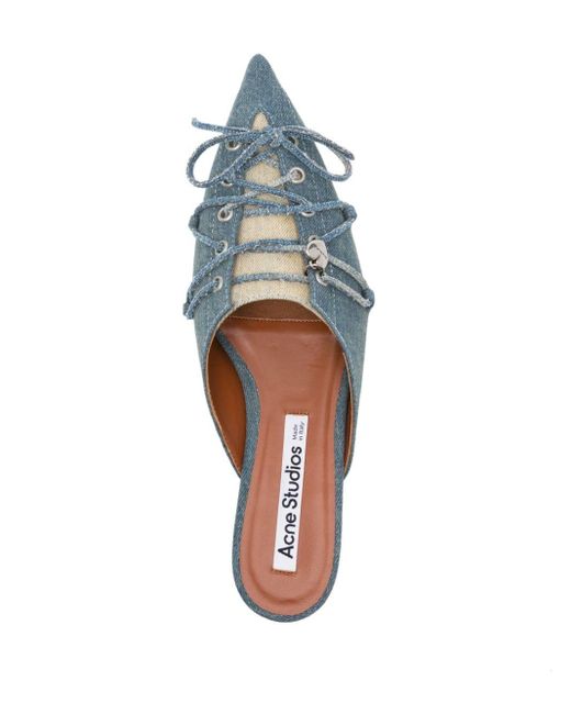 Acne Blue Lace-up Denim Slippers