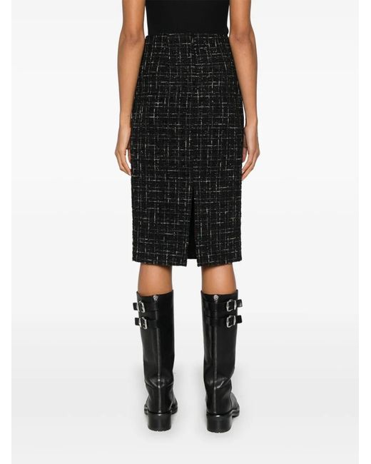 Nissa Black High-Waisted Bouclé Midi Skirt